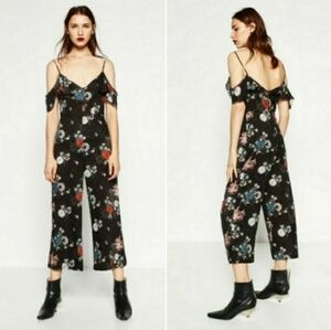 Zara Floral Cold Shoulder Cropped Jumpsuit Size S